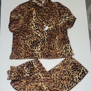 Vintage Frederick's of Hollywood Leopard Print Button Down Pajama Set